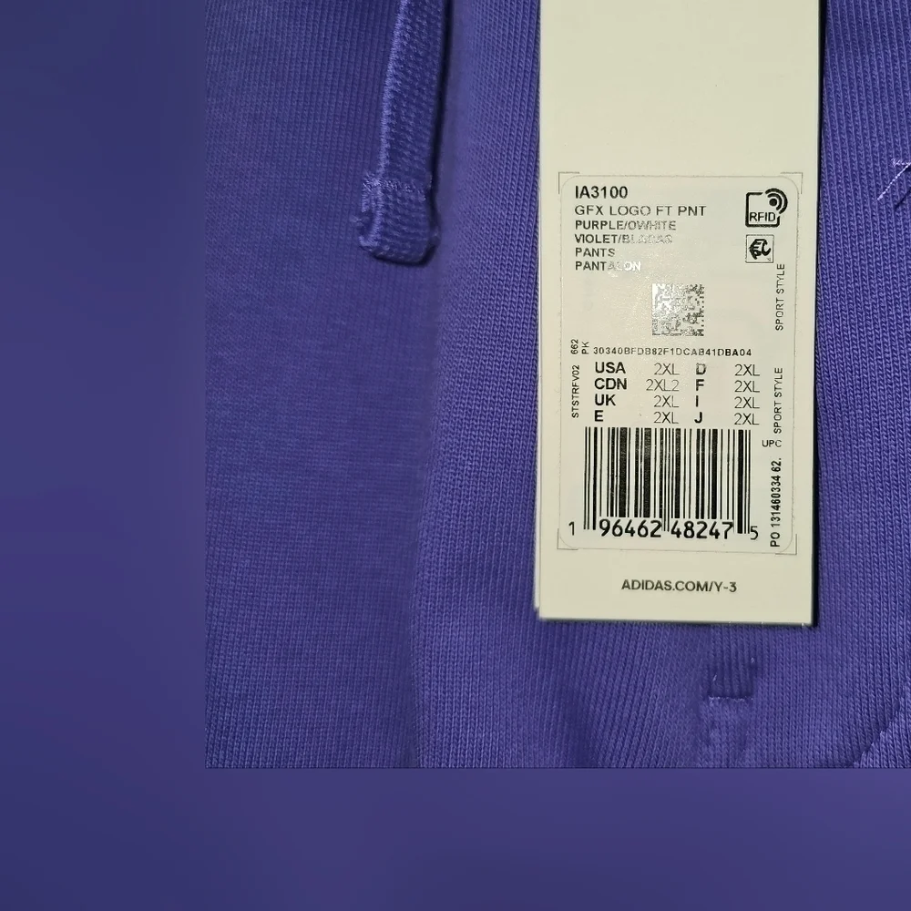 Adidas Y-3 Yohji Yomamoto GFX Logo FT Pants Purple Splash Mens Size 2XL IA3100